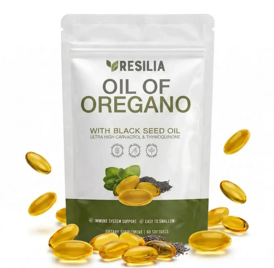 Oil Of Oregano & Black Seed Oil Dietary Supplement Softgels - 60 Nutritional Health Supplement Capsules for Wellness, Non-GMO, Gluten-Free, Soy-Free