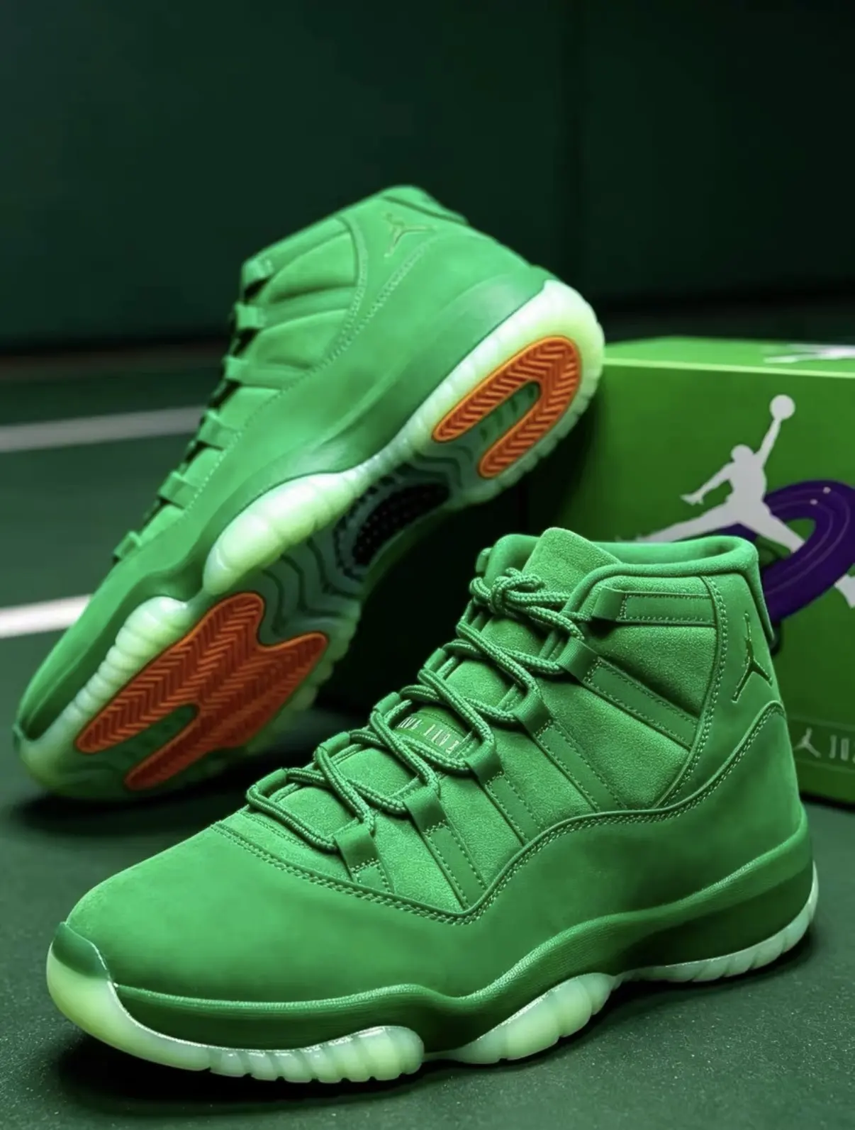 Bright Green Suede Basketball High Tops, Soft Padding Footbed Comfort Streetwear Sneakers