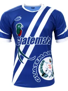 Guatemala Blue Color Football T-Shirt, Men's National Team Fanwear, High Stretch Casual Sportswear, All Seasons Fitted Long Top