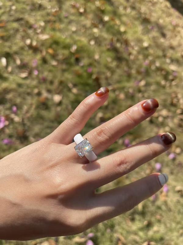 Icy White Emerald Cut CZ Engagement Ring for Women 10x8mm Cubic Zirconia Wedding Gift Thin 5.7mm Silicone Comfort Band Stackable Glow Ring