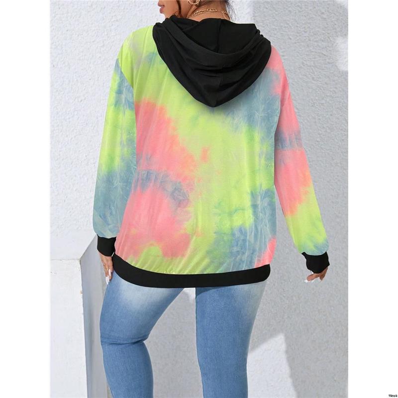 Sleeve Long Patchwork Plain Plus tiktok LUNE Size Color Casual Hoodie