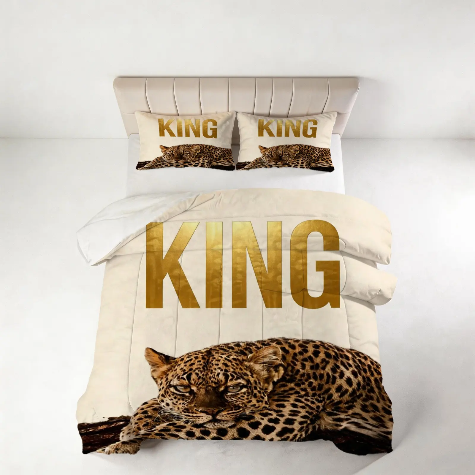 Leopard King Print Comforter Set 2/3 Pcs, HD Digital Printed Quilt, Soft Breathable Bedding Set with U-Shape Quilted Stitching, Decorative Bed Linen for Bedroom (No Pillow Insert)
