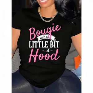 Casual Short Sleeve Crew Neck Graphic Tee Featuring a Slightly Edgy Bougie and Hoodie Combination