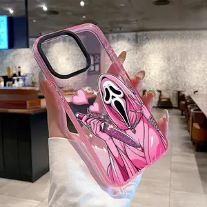 Soft Case for iPhone 17 16 Pro Max 15 Plus 14 13 12 11  Air  Halloween Cute Pink Horror Ghost Love Anti-Yellowing Shockproof ultra-thin Silicone Crystal Cover