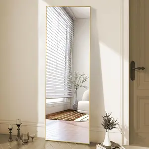 Gold Floor Mirror Full Length, 59"x19" Rounded Corner Full Length Mirror with Stand Decor Elegant