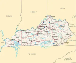 Map of Kentucky KY - Reference Map - Peel and Stick Wall Decal