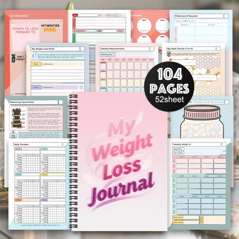 1 Weight Loss Diary & Fitness Planner Notebook - Exquisite Pastel Spiral Binding, Meal Planning, Exercise Logging, Progress Tracking, Unisex Healthy Life Organizer, Motivational Journal, Durable Spiral Notebook