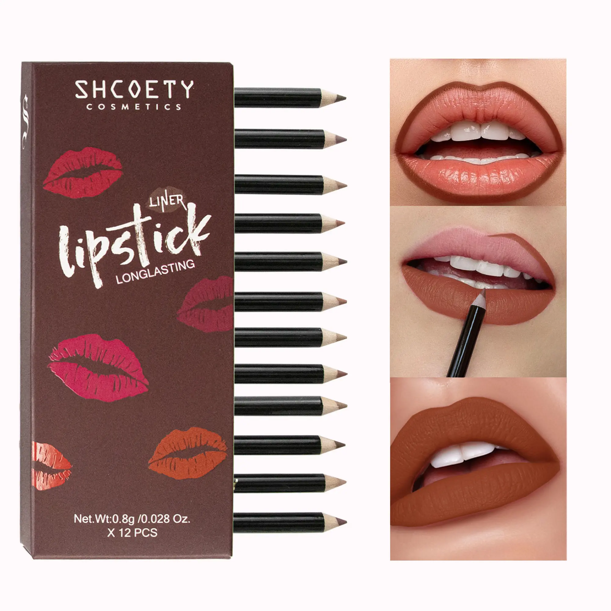 SHCOETY 12-Color Lip Liner Pencil Multi-Pack - Durable, Highly Pigmented, Long-Lasting Matte Finish, Lightweight, Versatile for Lips & Eyeliner, Beauty Makeup Pen (Ideal Gift Option)