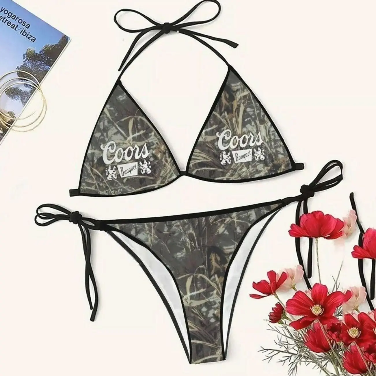 Women's Coors Light Camo Breeze Triangle 2-Piece Beach Bikini Set, Sports & Outdoor Swimwear JAQ TVT DD8