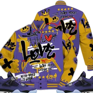 Retro 4 Lakeshow Varsity Jacket, Lakeshow 4s Outfits, Happy Love Beats Graffiti Outfits Streetwear Unisex Sneaker Matching Shirts