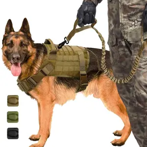 Dog clothing, dog leash clothing, dog tactical harness, service dog vest, chest harness for medium and large dogs, tactical nylon pet harness with control handle and dog leash, training treadmill