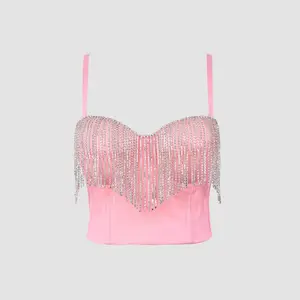 Tank Tops Women Bra Blusas Short Corset Woman Clothing Sling Rhinestone Tassels Fishbone Wedding Party Blind Date Stage Shaper Party Shaper Ladies Crop Shirt Tube Tops Vest