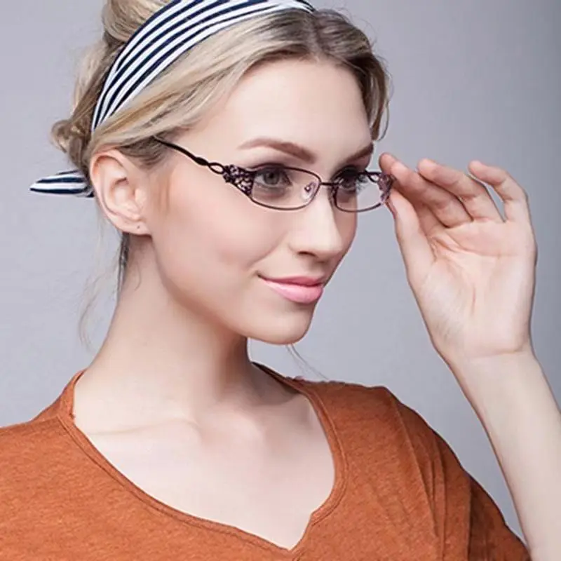 Women's Progressive Multi-Focus Reading Glasses, 1 Pair Innovative Fashion Design, Blue Light Blocking, Metal Full Frame, Dual-Color Engraved Temples, Broad Temple Tips, +100 to +400 Strength, Casual Comfortable Eyewear