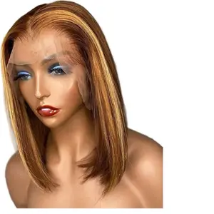 ￼ Short Bob Glueless Human Hair Wig, Ready to Wear, Straight, 10-inch Bob Wig, Human Hair Lace Front Wig, Human Hair Glueless Pre-Plucked Transparent Wig for Women, 180% Density (Black, 13/4Straight Bob Wig, 14 inches)