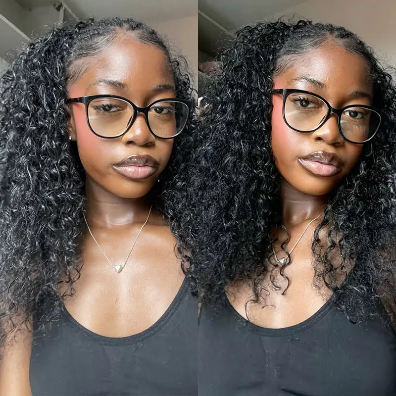 [Seller Video Only] Asteria Hair Curly Half Wig Natural Black Human Hair Wig Flip Over with Drawstring Glueless Wig Beginner Friendly