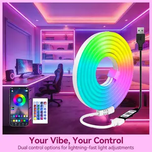 Flexible RGB LED Neon Light Strip, 5m, APP/remote Control, Multi-Mode, Gaming Light Strip, Bedroom Decor, Multicolor