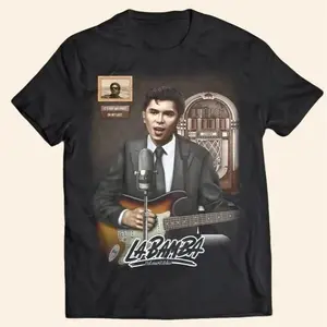 Domestic Men's Cotton Round Neck Short-Sleeve Casual T-Shirt - Chicano Music Legend Ritchie Valens La Bamba Menswear Top, Vintage Digital Print Microphone Guitar Graphic, 50s Rock & Roll Streetwear, Limited Edition Not My First Or My Last Tee