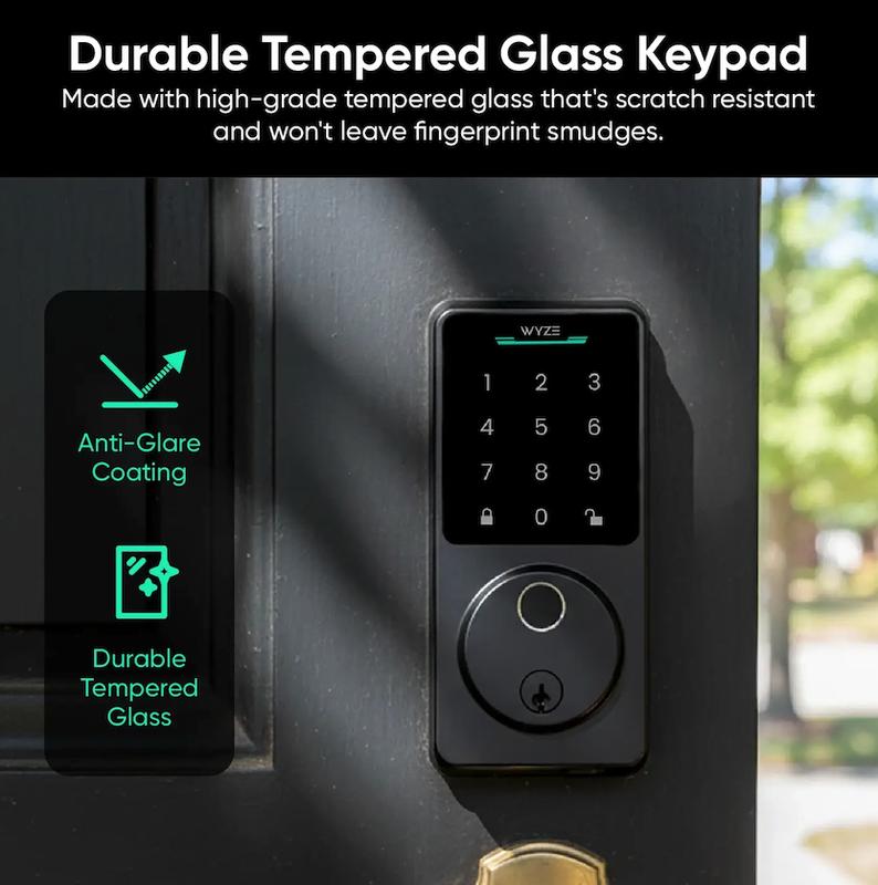 Wyze Lock Bolt v2 — Fingerprint Keyless Security Lock, Smart Wi-Fi + Bluetooth Deadbolt Replacement, IPX5 Weatherproof, Auto-Lock, Smartphone Control, Keypad