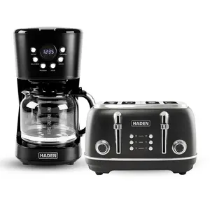 Haden Heritage 4 Slice Wide Slot Toaster & 12 Cup Coffee Maker, Black & Chrome