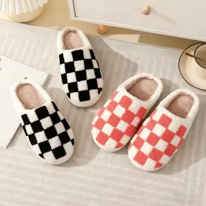 Classic Checkered Slip-On Memory Foam Checkerboard Slide Slippers - Plush Comfort, Supportive Arch, Machine Washable