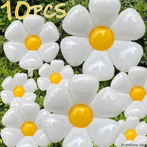 10 Pcs Daisy Balloon, Huge White Flower Aluminum Foil Balloons, Ideal Decorations For Birthday Baby Shower Wedding Daisy Party Supplies