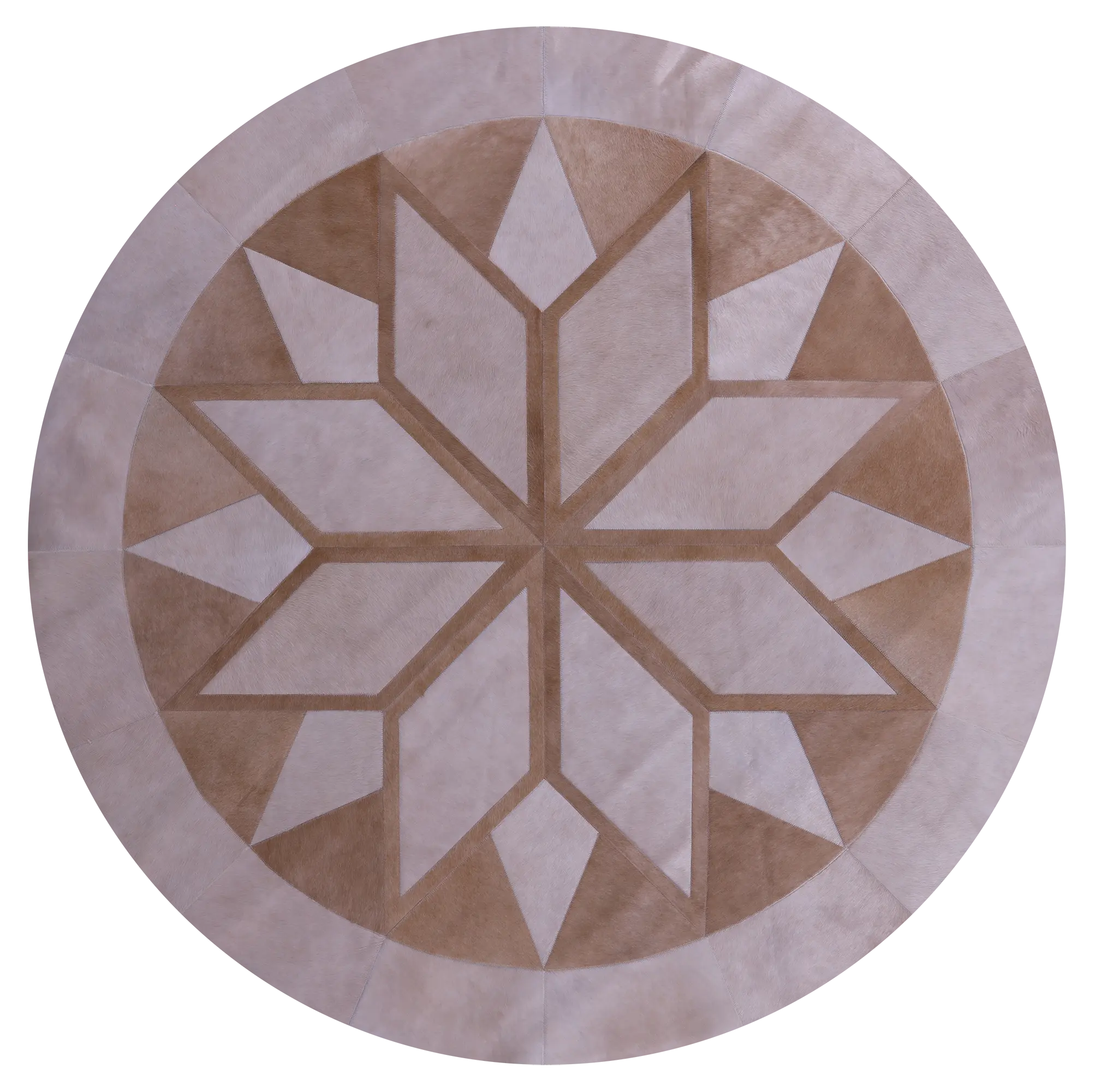 6' 7" X 6' 7" Brown Round Natural Cowhide Hand Stitched Rug - C3527