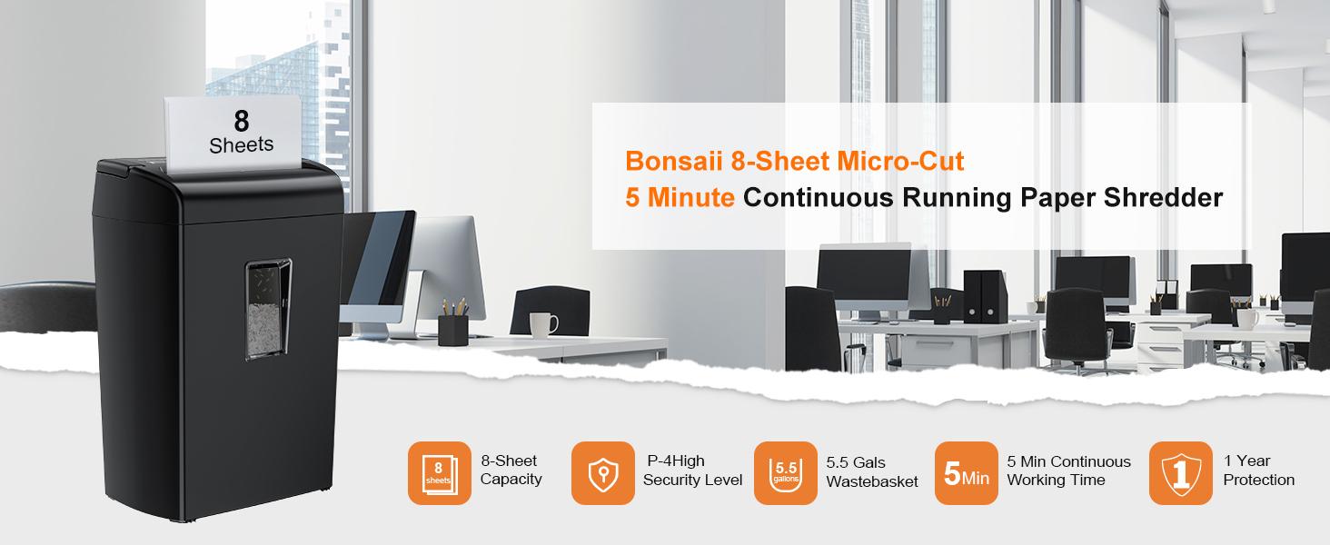 Bonsaii 8-Sheet Micro-Cut Paper Shredder, 5-Minute Runtime, 5.5-Gallon Capacity with Transparent Window, Shreds Credit Cards,Staples,and Clips C209-E