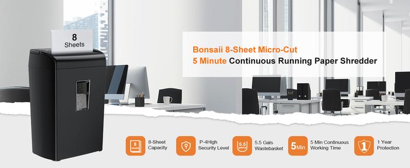 Bonsaii 8-Sheet Micro-Cut Paper Shredder, 5-Minute Runtime, 5.5-Gallon Capacity with Transparent Window, Shreds Credit Cards,Staples,and Clips C209-E