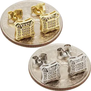 925 Sterling Silver 14k Gold Vermeil AAA Cubic Zirconia 7.5mm Square Push Back Stud Earrings