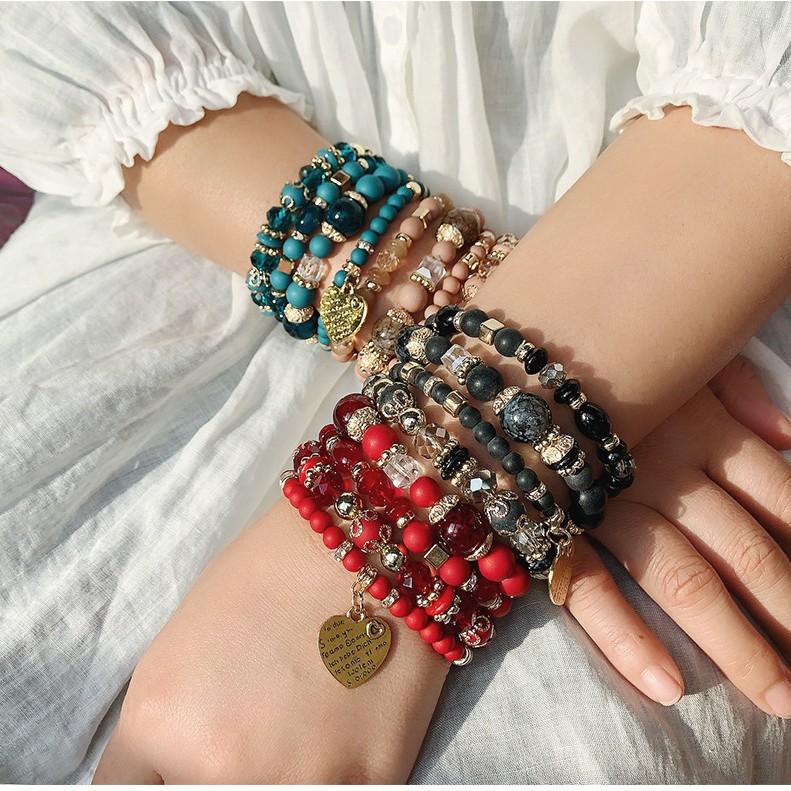 12/24/36pcs Mixed Color Glass Bead Bohemian Style Bracelet Set for Women - Heart Butterfly Elephant Alloy Charm, Versatile for All Seasons, Perfect for Casual Attire Gifting Valentine's Day Pretend Jewelry Toys