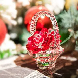 1pc Crystal Rose Flower Basket, Crystal Collectible Figurines Ornaments for Home Decor, Entryway, Table Decoration, Centerpiece, Bookshelf Decoration