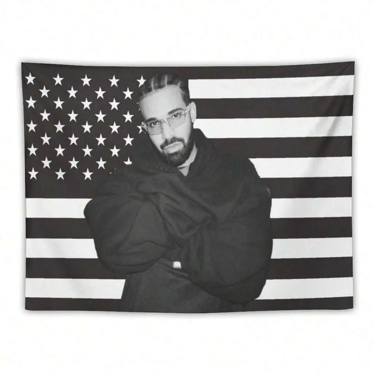 1pc Music Drake Retro Album Black And White American Flag Tapestry, Soft Polyester Fabric With Unique Design, Suitable For Hanging Decoration In Living Rooms, Bedrooms, University Dormitories, Photo Print Backdrop Decorative Lightweight Prop
