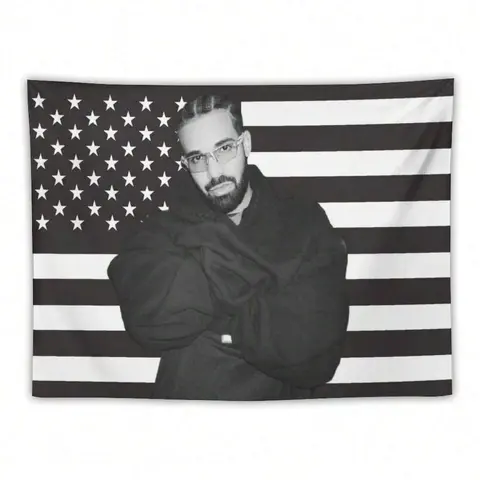 Music Drake Retro Album Black And White American Flag Tapestry, Soft Polyester Fabric With Unique Design, Suitable For Hanging Decoration In Living Rooms, Bedrooms, University Dormitories, Camping And Gatherings