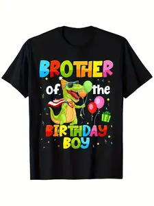 [Bright Cotton T-Shirt] 100% Cotton Dinosaur Family Matching T-Shirt Crew Neck Short Sleeve Bright and Comfortable for All Seasons Birthday Boy's Brother Dinosaur Party Decoration