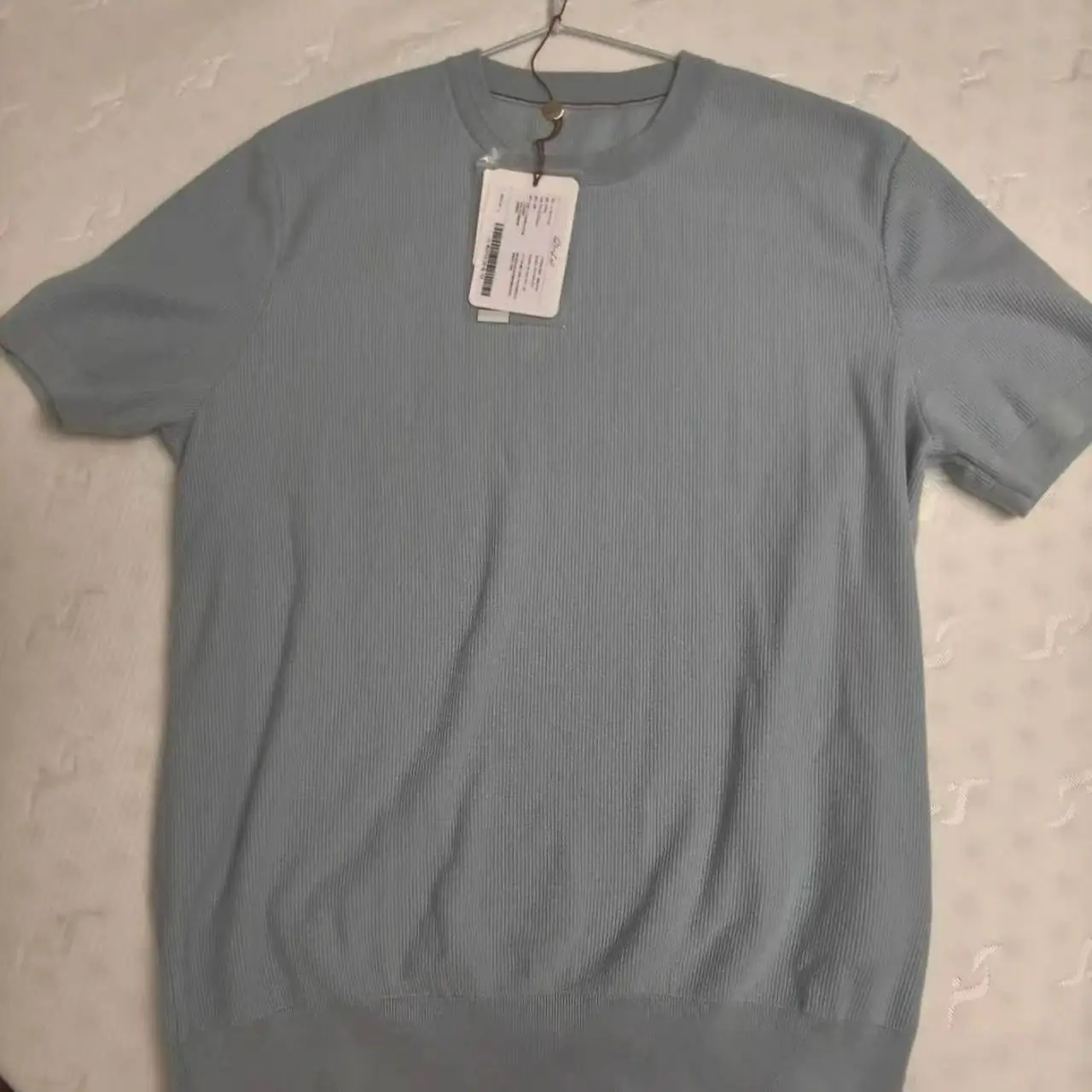 Clothing "Elegant HoneycombKnit"Silk Cotton Dyed Yarn 16-stitch T-shirt MBNL-F/Qin Lei Men's