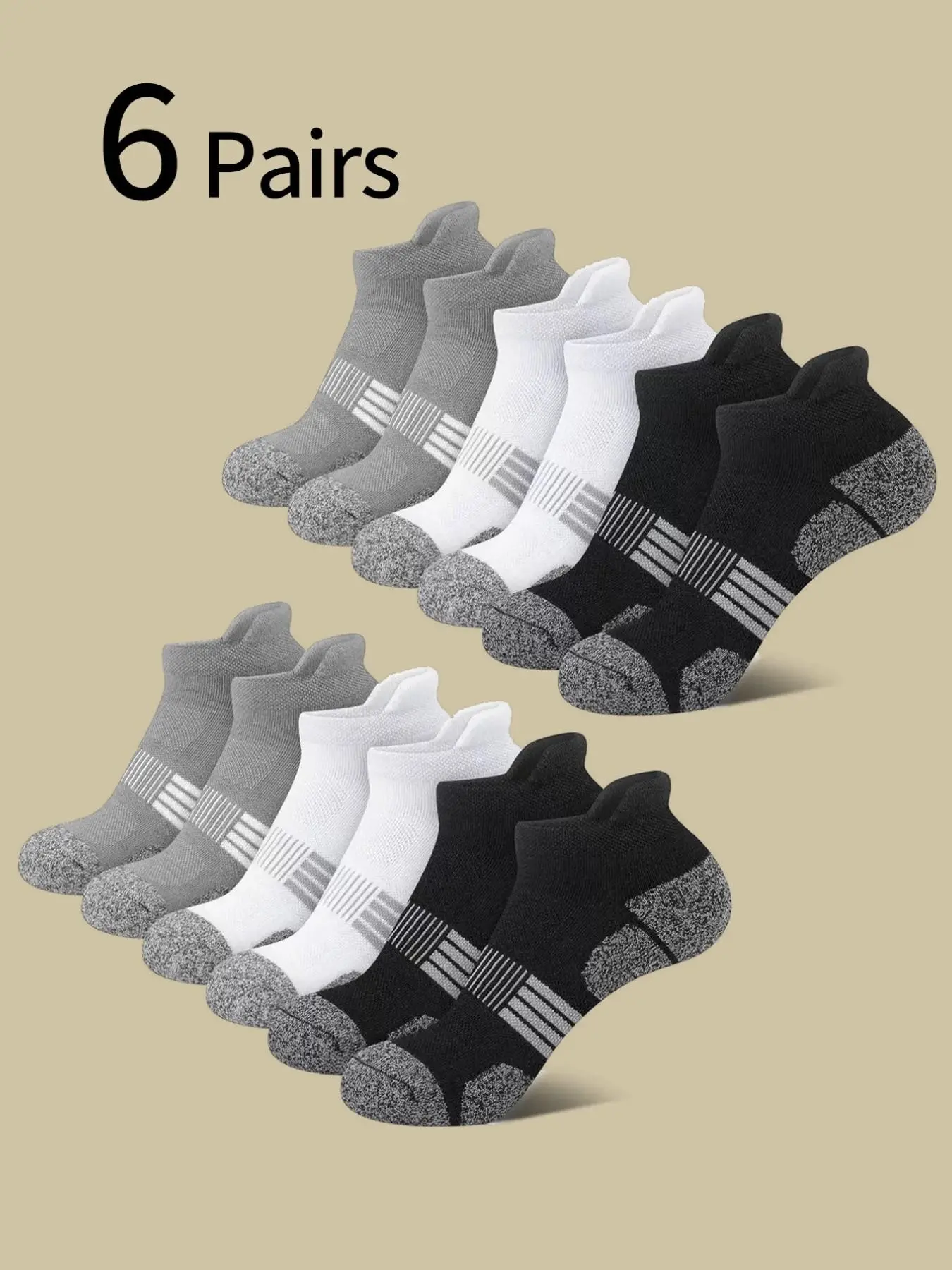 6 Pairs Men's Casual Ankle Socks, Fashionable Colorblock Sporty Sports Socks, Striped Low Top Comfortable Basketball Running Socks, Textured Socks, Active Socks, Athletic Socks