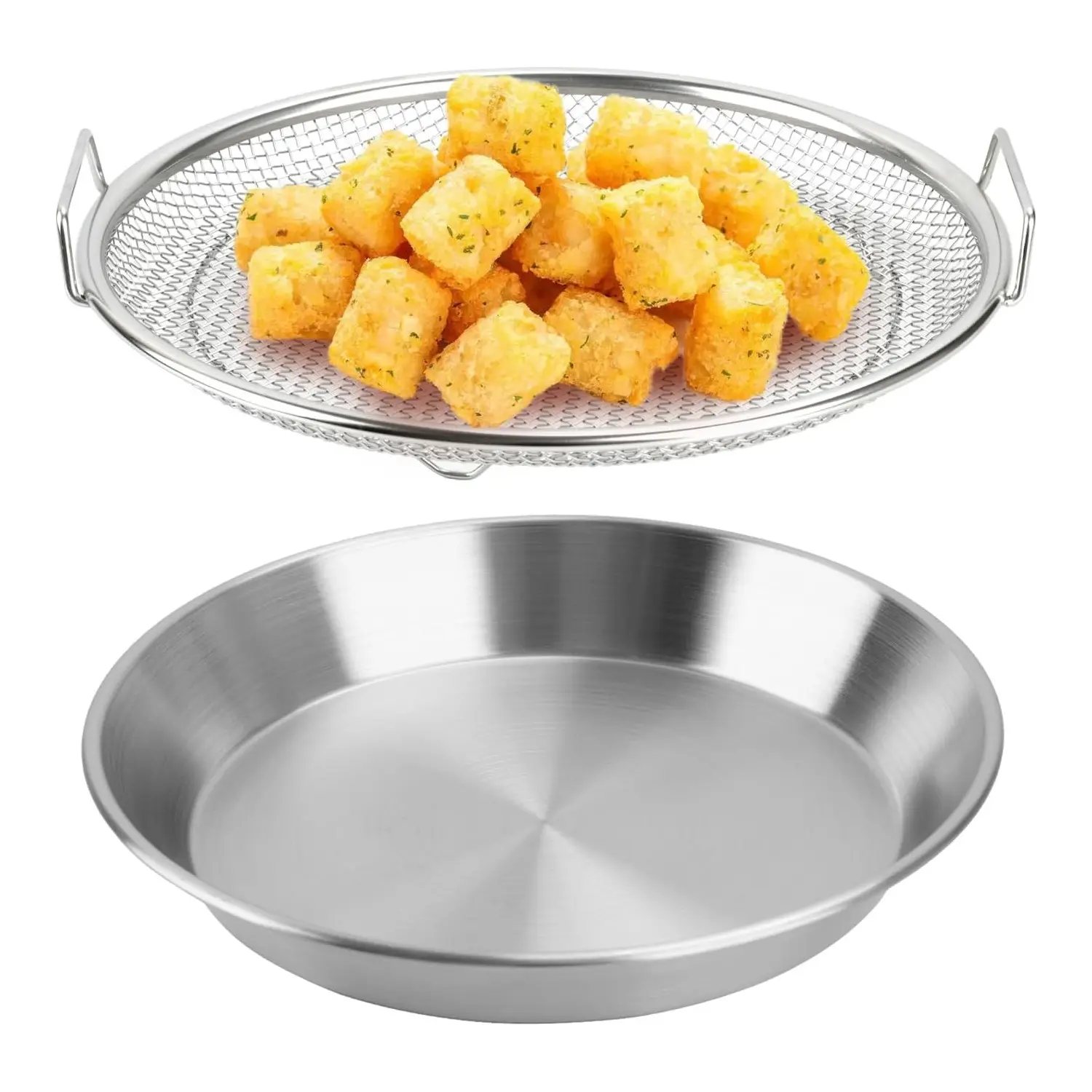 Stainless Steel Oil Filter Tray with Mesh Filter Basket, Air Fryer Accessories, Kitchen Colander with Handle for Frying Cooking