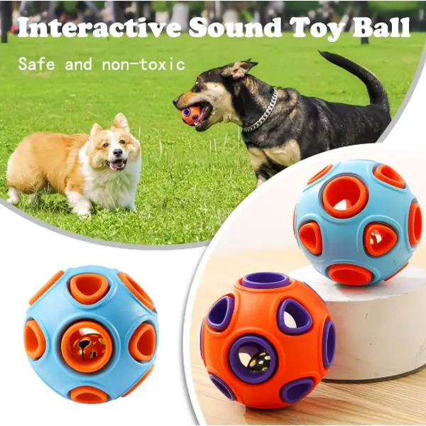 Dog Rubber Bell Ball Toy 2-Pack, Interactive Sensory Chew Toy for Puppies and Small Dogs, Pet Play Balls with Bell Sound, Ball Toy Balls, Bells Balls