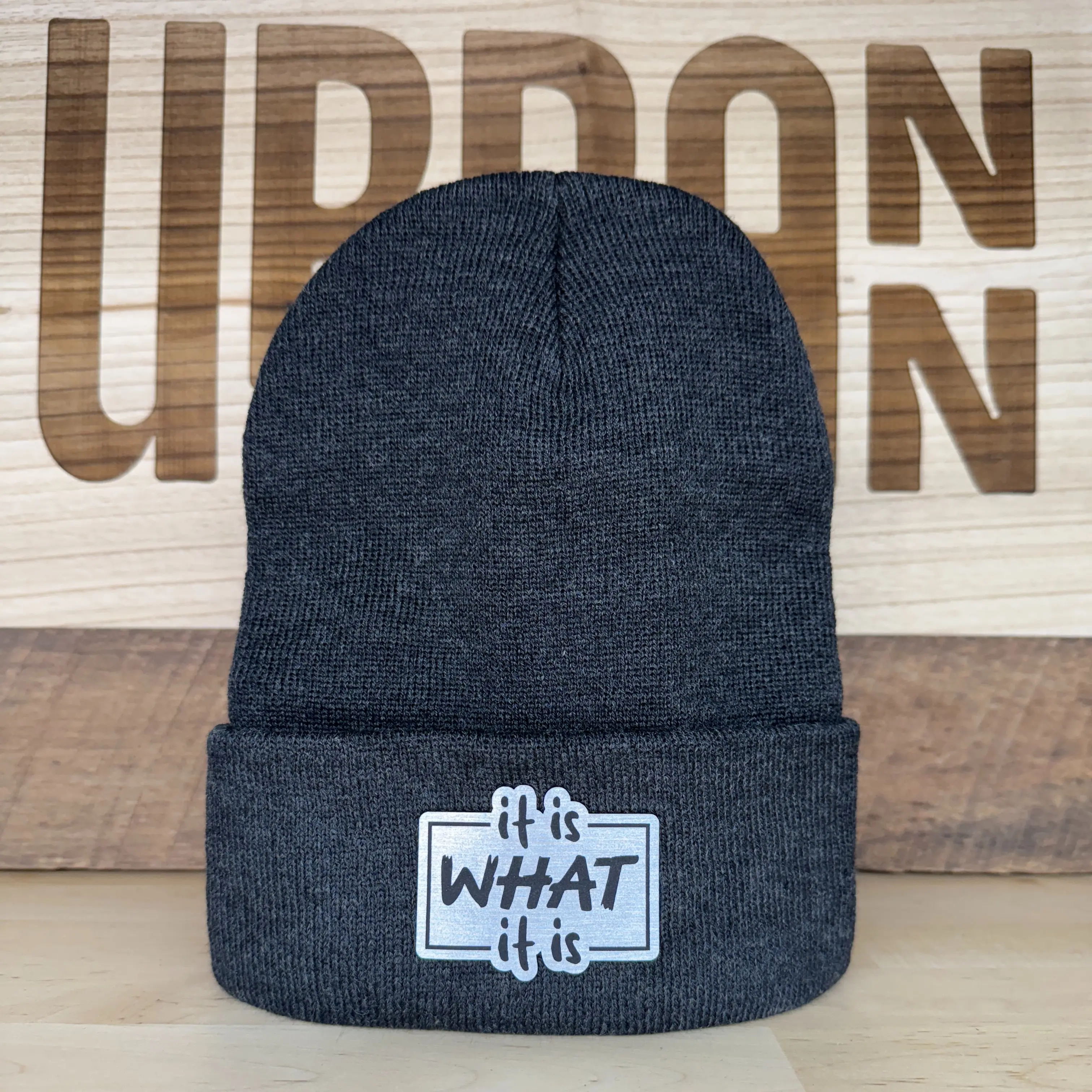 Heather Charcoal Beanie with Brushed Silver Patch