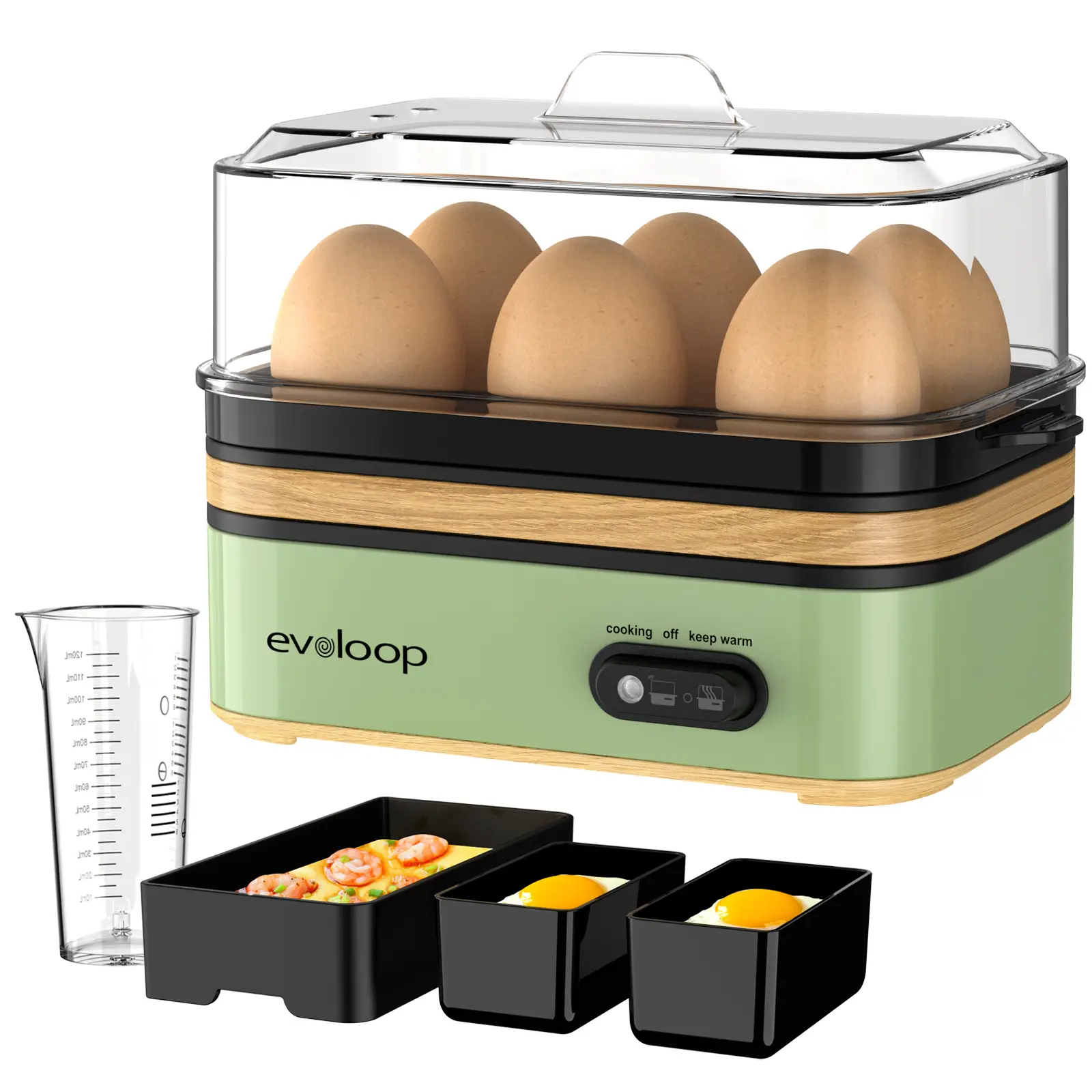 EVOLOOP Rapid Egg Steamer - 6-Egg Capacity, BPA-Free Stainless Steel with Clear Tritan Lid, 400W Electric Egg Cooker for Hard Boiled, Poached, Scrambl