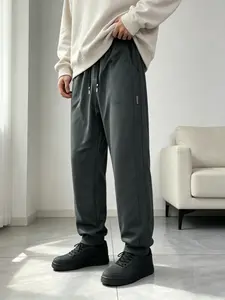 Men's Casual Sport Pants, Lightweight Polyester, Elastic Waistband, Pockets, Knitted, Cuffed, Ideal for Outdoor Activities and Travel