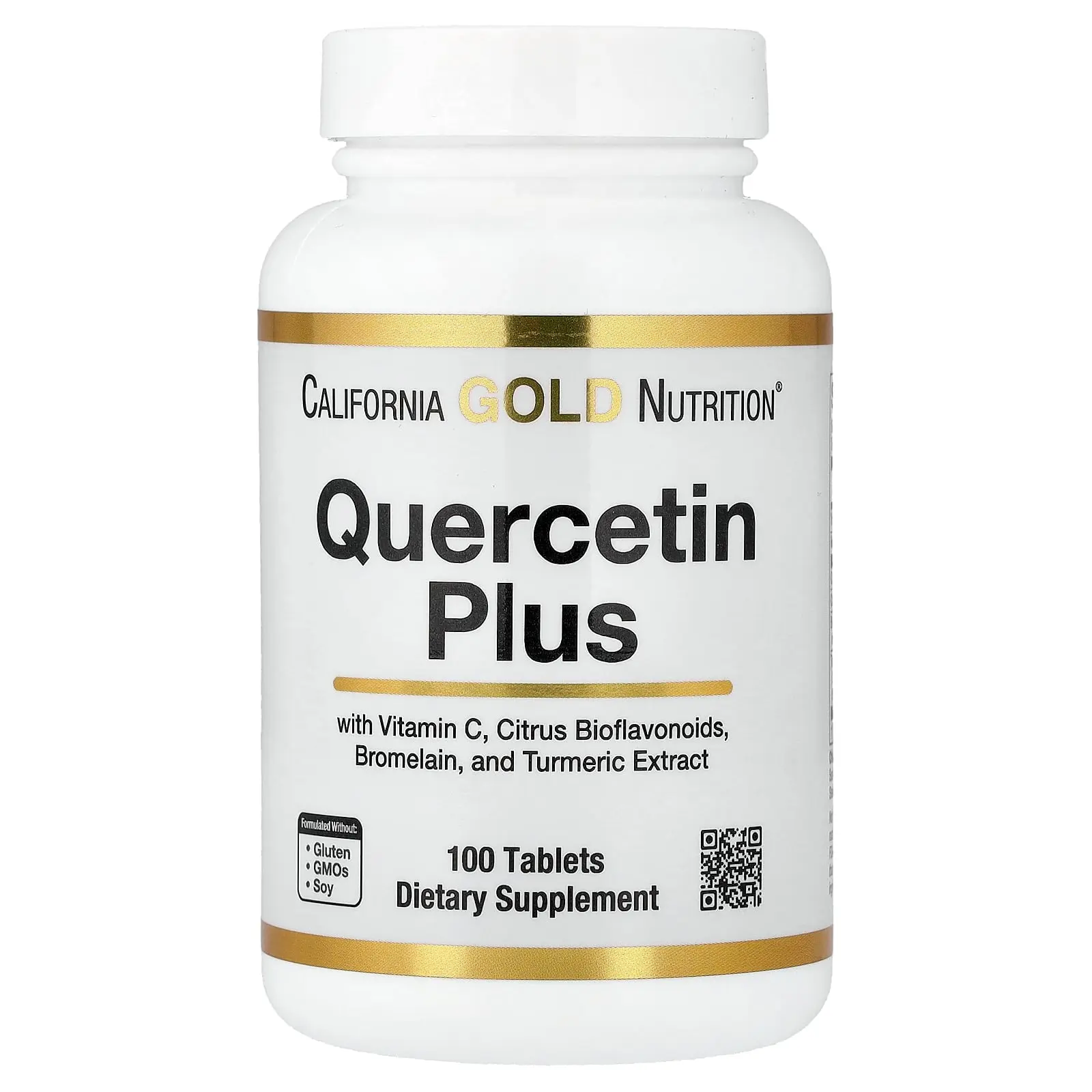 California Gold Nutrition Quercetin Plus with Quercetin, Vitamin C, Citrus Bioflavonoids, Bromelain, and Turmeric, 100 Tablets