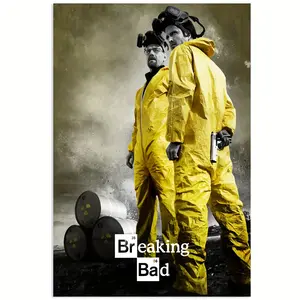 [2D Flat Printing] Poster of The TV Series 'Breaking Bad' - Unframed Canvas Print - Large Size 12X18 Inches (30X46 Cm) - Bright Yellow Hazard Suit And Industrial Background - Suitable for Living Room, Office, Café Decor - Gift for 'Breaking Bad' Fan