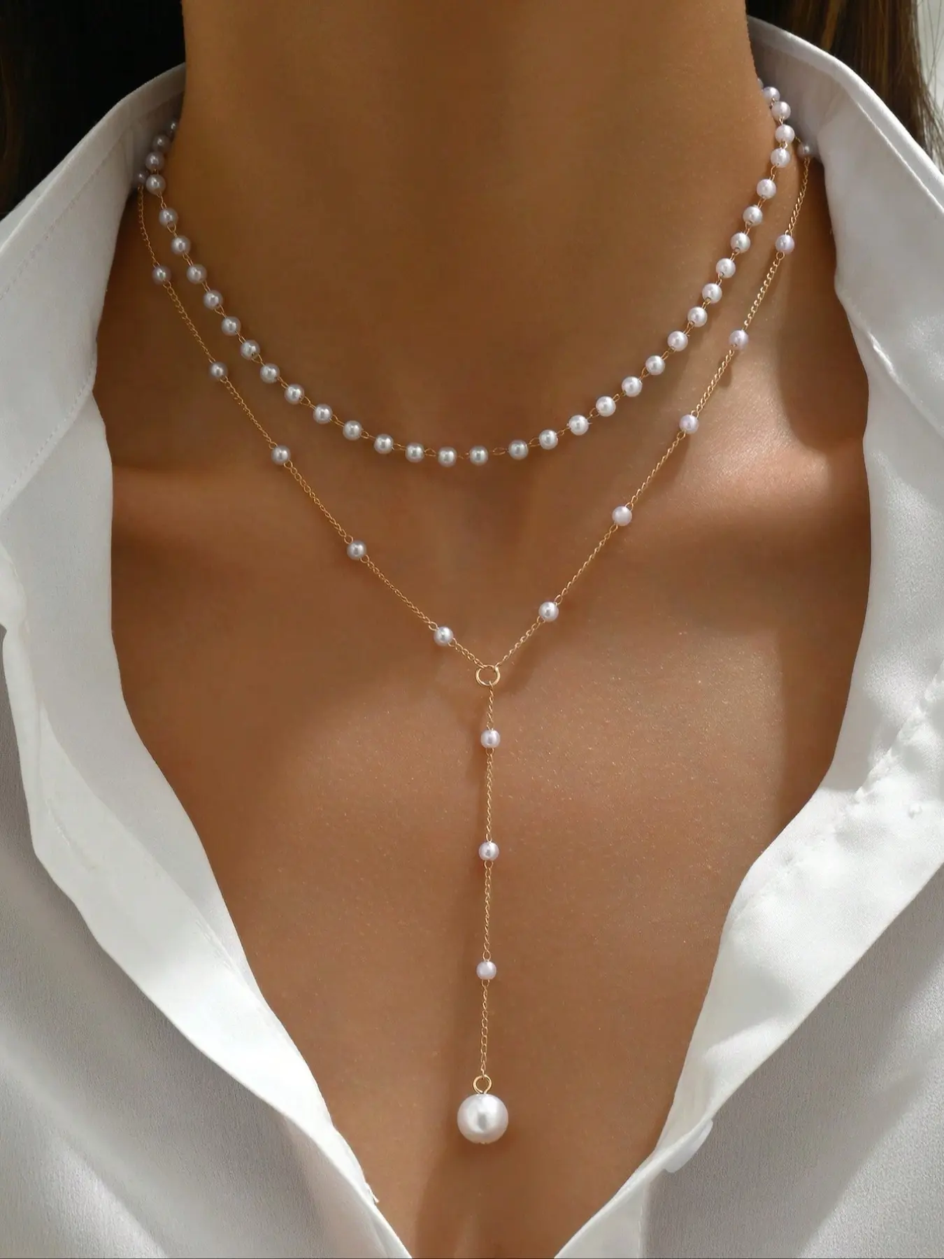 Y-Shape Multi-Layer Necklace with Faux Pearls, Women's Daily Wear Jewelry, Chic Gorgeous Jewelry, Friendship Gift, Party Accessory, Layered Necklaces