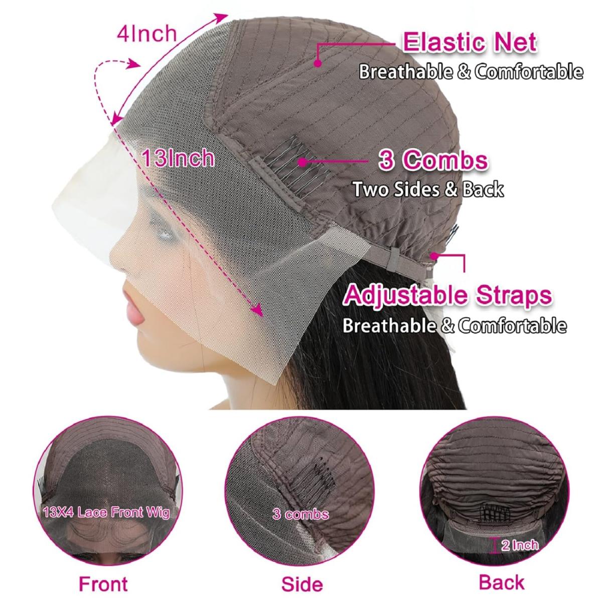 Straight Human Hair Wig 13x4 HD Transparent Lace Front Wigs Human Hair Glueless Human Hair Wigs for Women Brazilian Virgin Lace Frontal Wig 180% Density Pre Plucked Hairline with Baby Hair Black Color