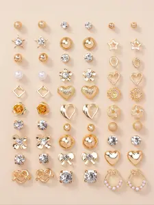 Women's Elegant Trendy Rhinestones & Faux Pearl Decorated Stud Earrings, 30 Pairs Fashion Jewelry for Party, Daily Clothing Decor, Trendy All-match & Exquisite Jewelry for Birthday Gift