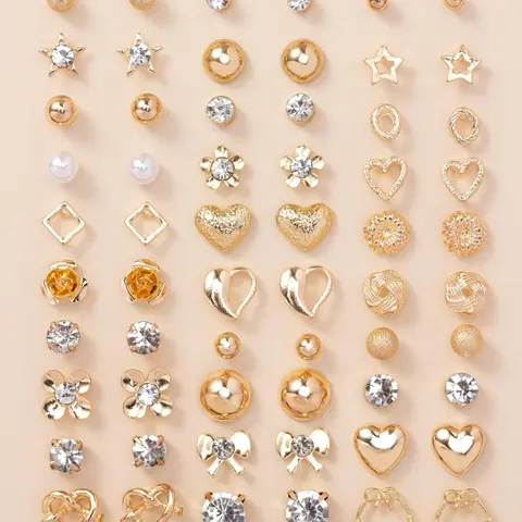 Women's Elegant Trendy Rhinestones & Faux Pearl Decorated Stud Earrings, 30 Pairs Stud Earring Sets Fashion Jewelry for Party, Daily Clothing Decor, Trendy All-match & Exquisite Jewelry for Birthday Gift