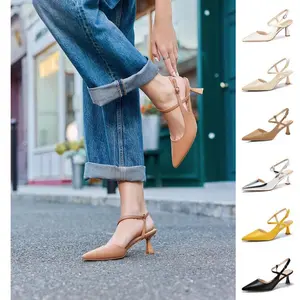 Women��s Low Kitten Heel Closed Pointed Toe Slingback Pumps Heels Slip On Heeled Sandals Dress Shoes