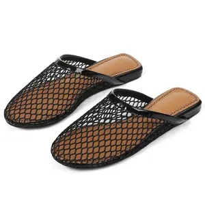 CYNLLIO Womens Flat Sandals Round Toe Mesh Hollow Out Espadrilles Casual Comfy Slip on Summer Party Outdoor Flats Slippers Shoes