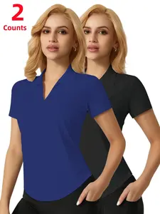 Women's Moisture-Wicking Breathable Polo Shirt Set, Casual Short Sleeve Sports Tee for Running Golf, All Seasons Wear